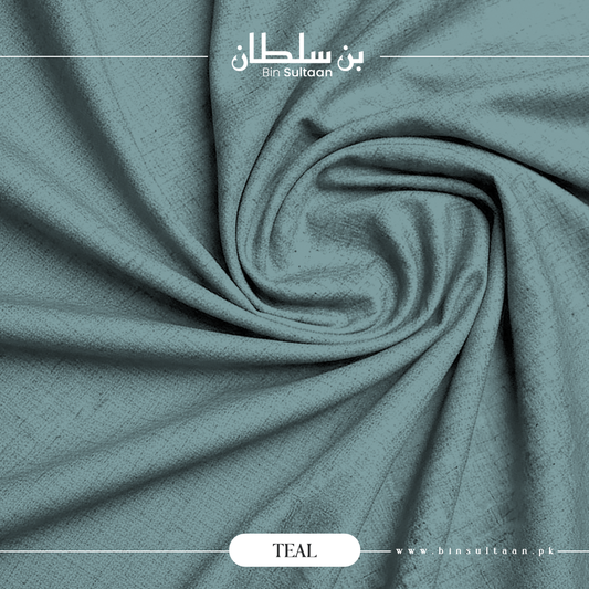 Teal fabric with 'Bin Sultaan' branding and product name.